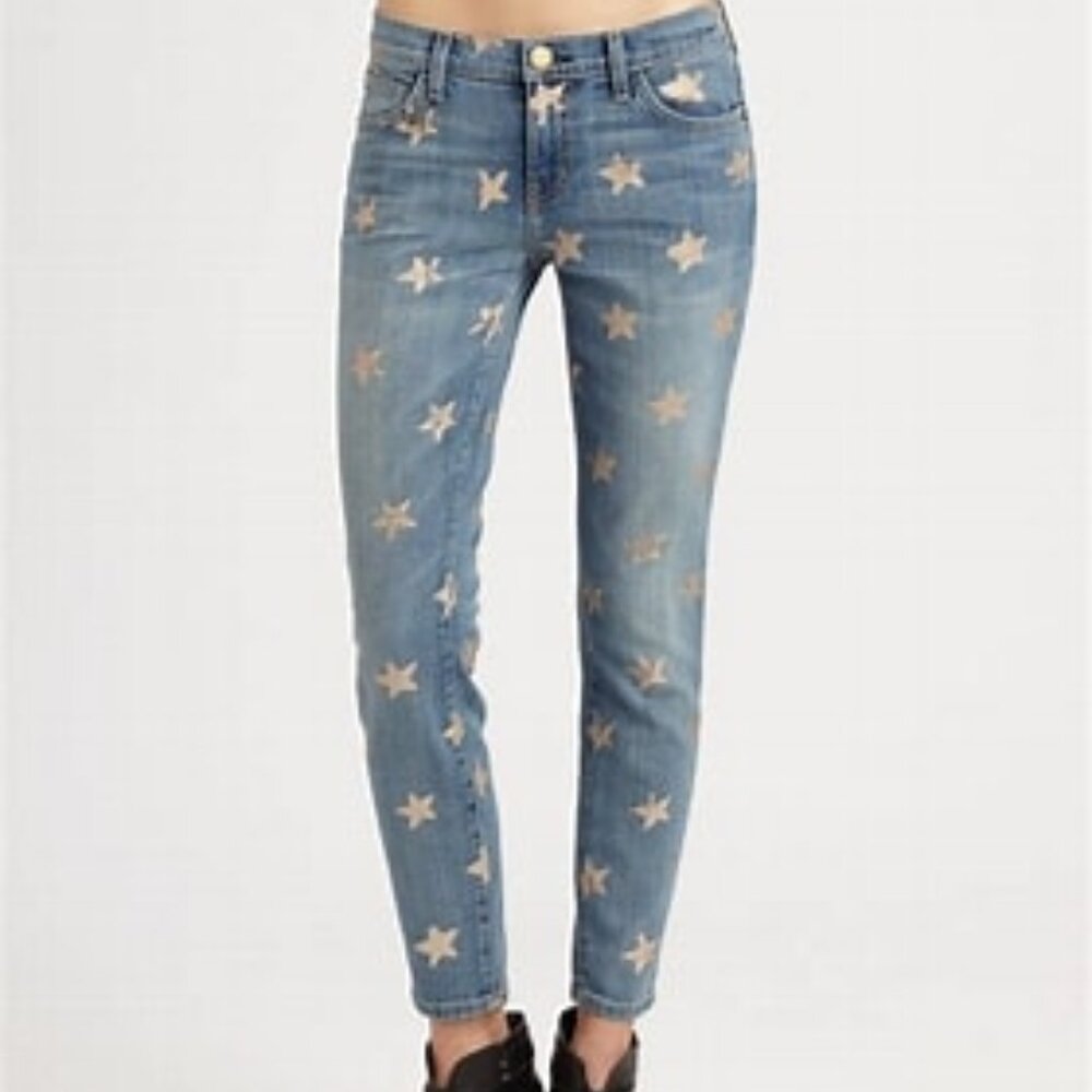 Current/Elliott Blue and White Cropped Star Jeans